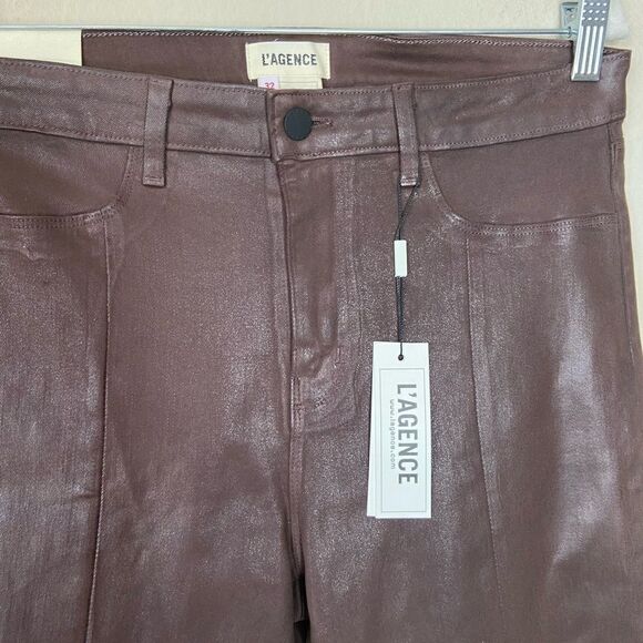 NWT L'Agence Jyothi Skinny Brow Cocoa Jeans Coated High Rise Ankle Size 32 - Picture 5 of 9